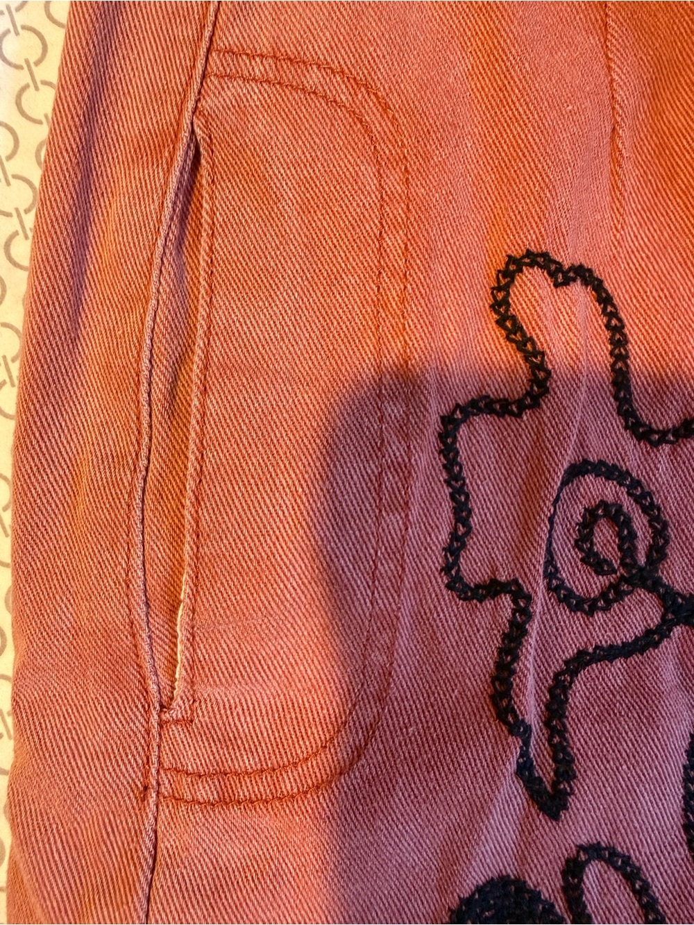 POL Rust Orange Jogger Pants with Black Floral Embroidery - Picture 2 of 5